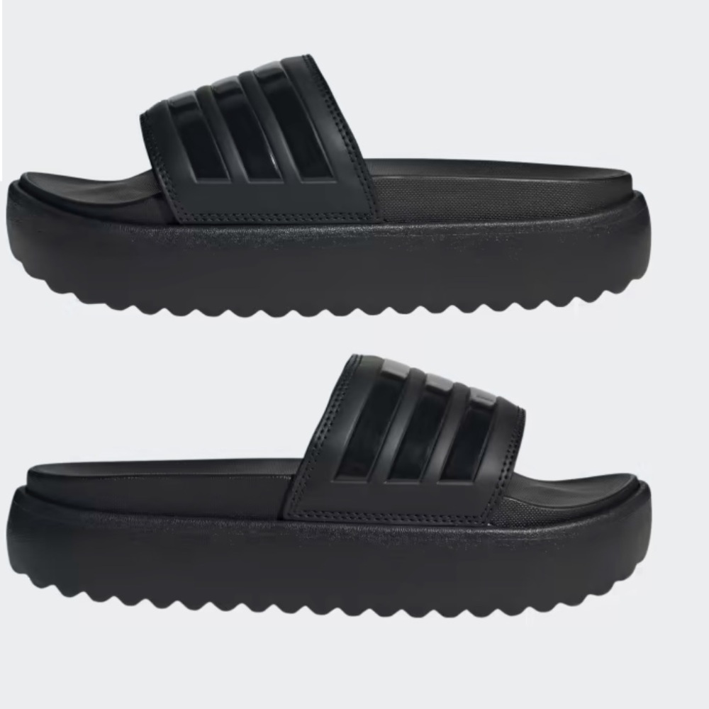 Like new Women’s adidas triple black ADILETTE PLATFORM SLIDES - Picture 6 of 7